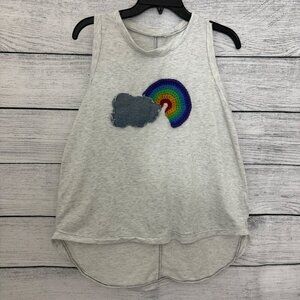 BeMo Designs Sleeveless Gray Tank Top With Crochet Rainbow & Denim Cloud Patch S